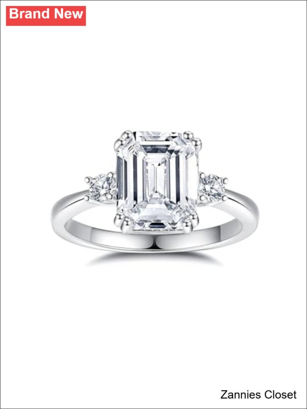 💍 VVS1 Emerald Cut Moissanite Engagement Ring 3ct Sterling Silver
